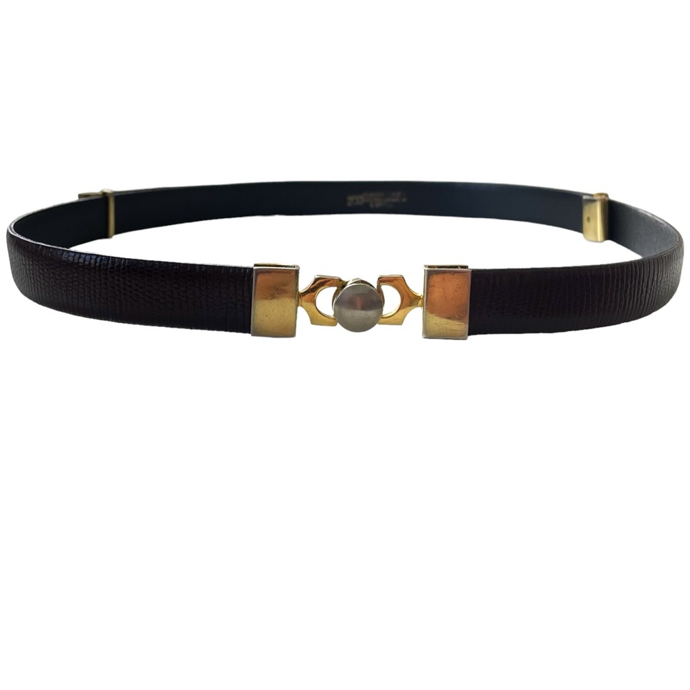 Vintage Cuero Vaca Industria Argentina Dark Brown Leather Belt w/Gold Hardware